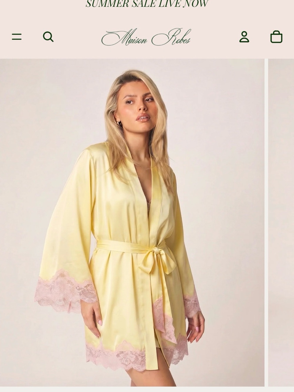 NWT Maison Robes Yellow Pink Lace Silk Satin Sleep Robe